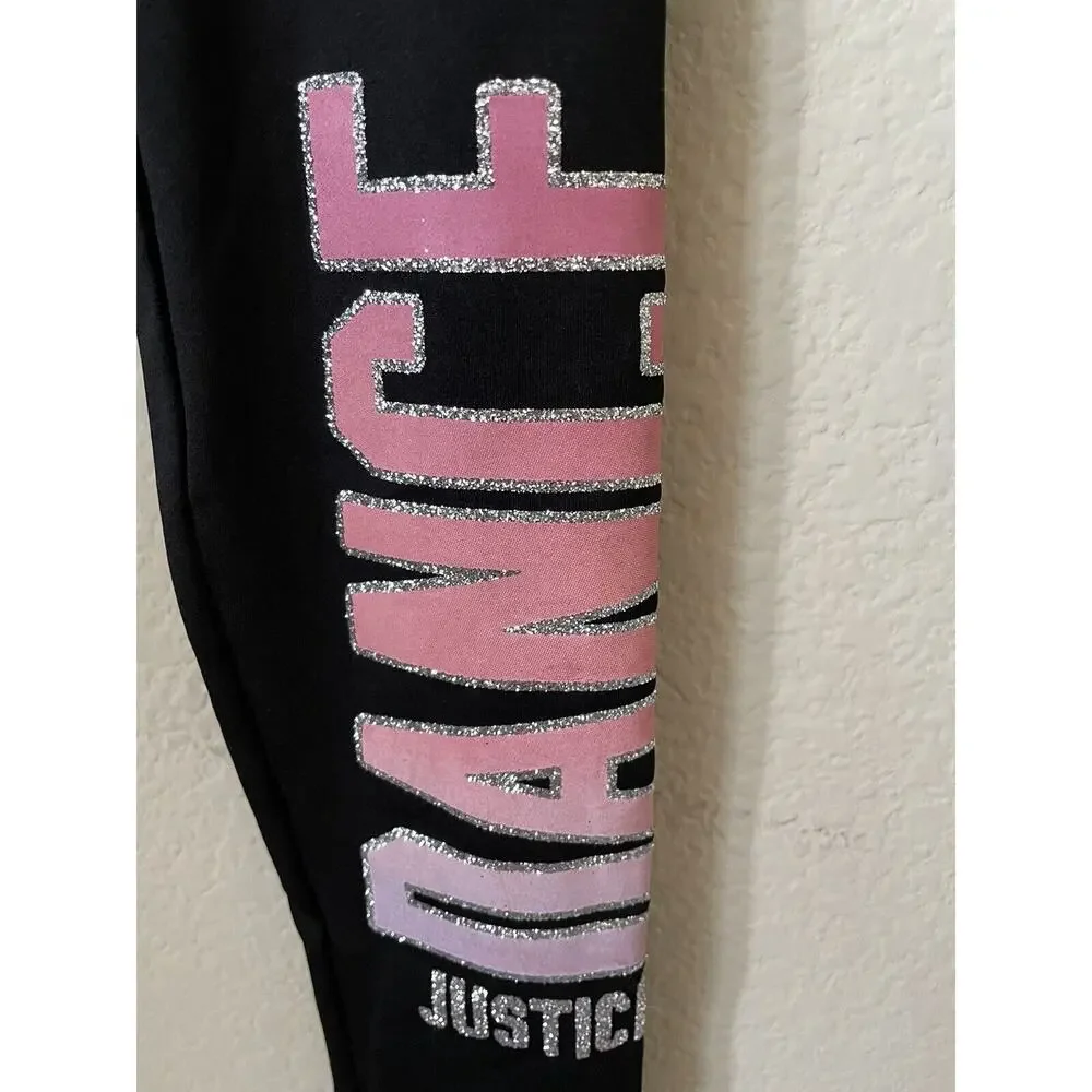 Justice Black Dance Glitter Sparkle High Waist Full Length Leggings Size 10